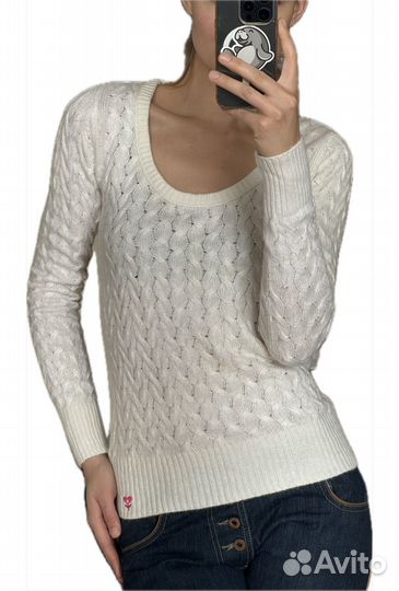 Белый вязанный свитер с шерстью ангоры, 42-44 р