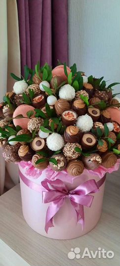 Букет в шляпной коробке, съедобный букет