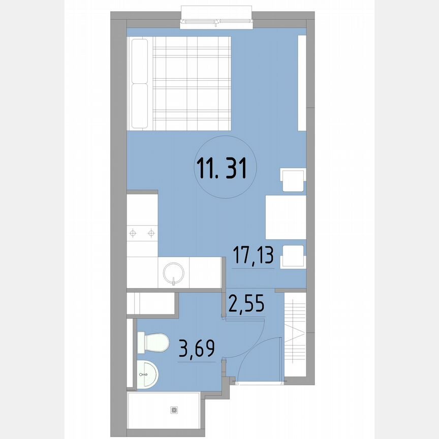 1-к. апартаменты, 23,4 м², 11/13 эт.