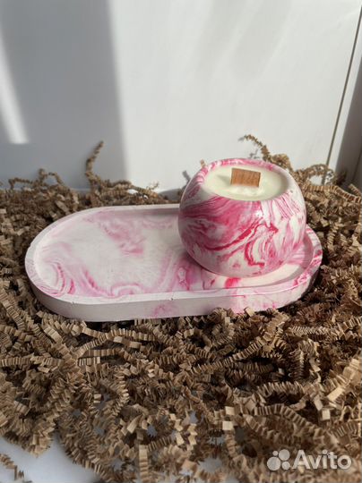 Набор ароматическая свеча с гипсовым подносом