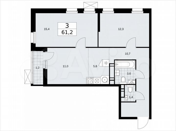 3-к. квартира, 61,2 м², 13/18 эт.