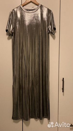 Платье серебряное металлик