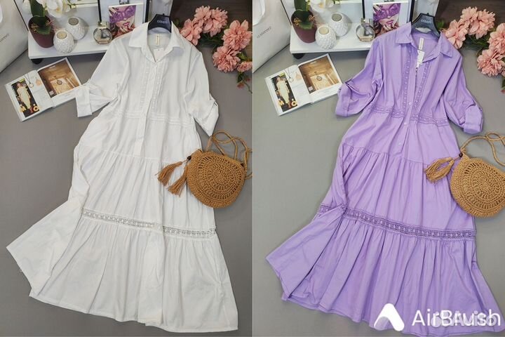 Платье с кружевом Италия, хлопок, единый размер