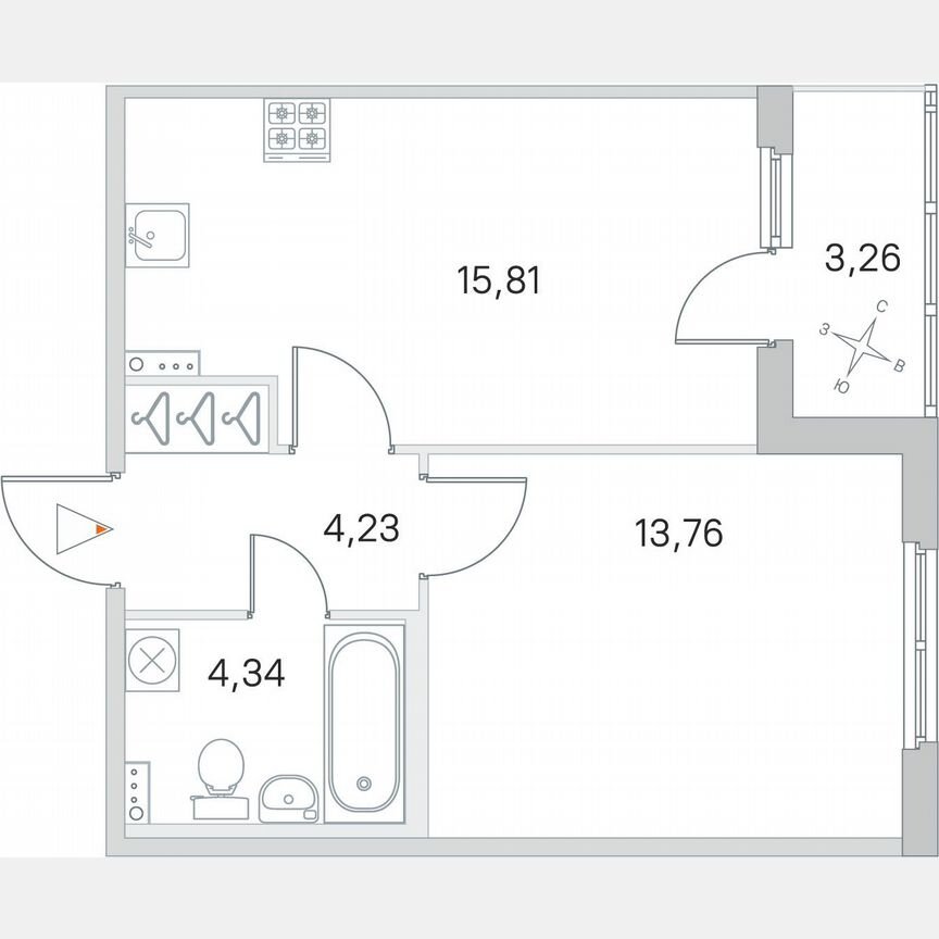 1-к. квартира, 39,8 м², 1/4 эт.