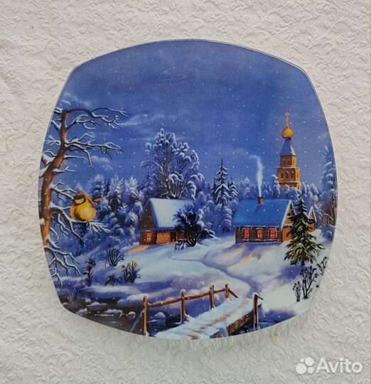 Новогодние тарелки, чайные пары, чайник