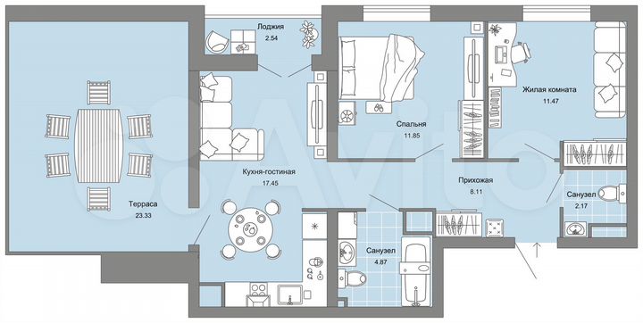 2-к. квартира, 64 м², 10/12 эт.