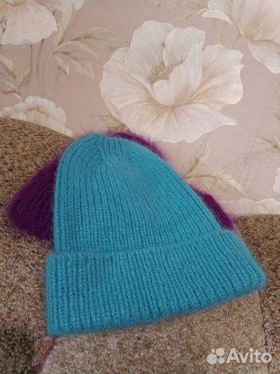 Шапка вязанная женская пух норки