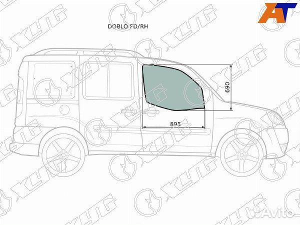 Стекло боковое опускное fiat doblo