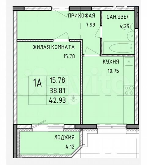1-к. квартира, 42,9 м², 2/14 эт.