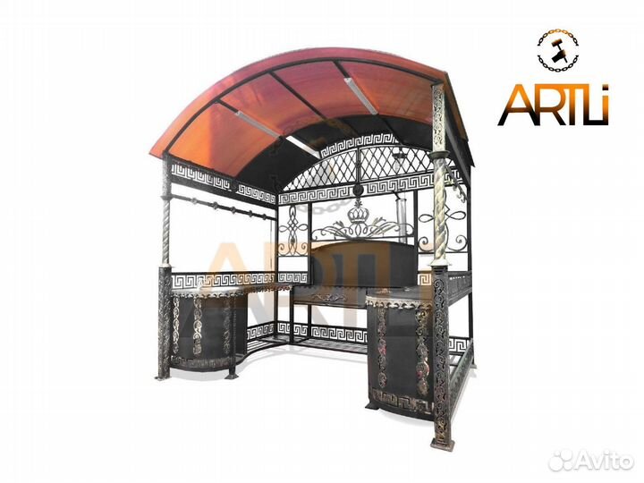 Кованый Мангал с крышей и печкой 