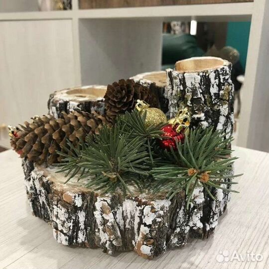 Подсвечник из натурального дерева, декор на заказ