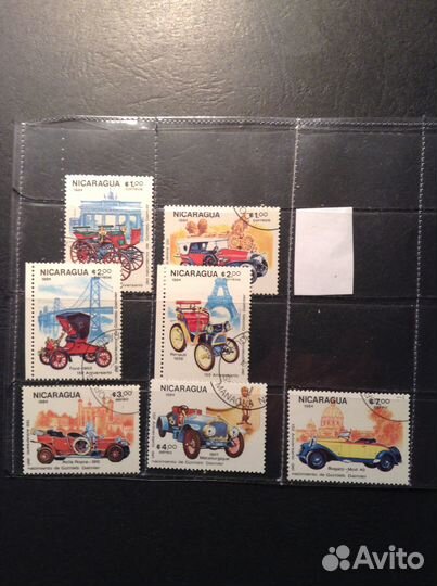 Почтовые марки Автомобили Локомотивы Полные серии