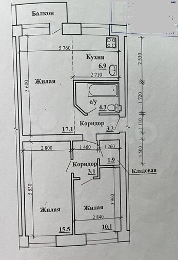 3-к. квартира, 63 м², 3/5 эт.