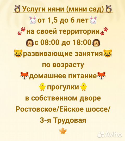 Частный детский садик. Услуги няни