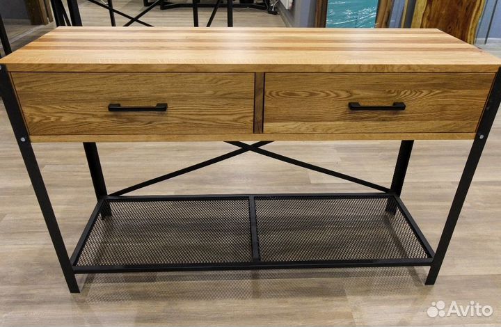 Консоль дуб на металле с сеткой