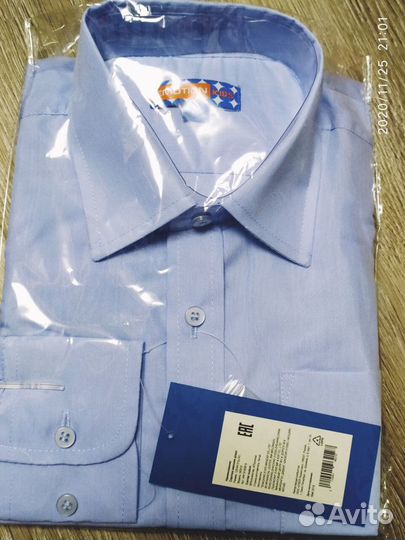 Голубая классическая рубашка р.128