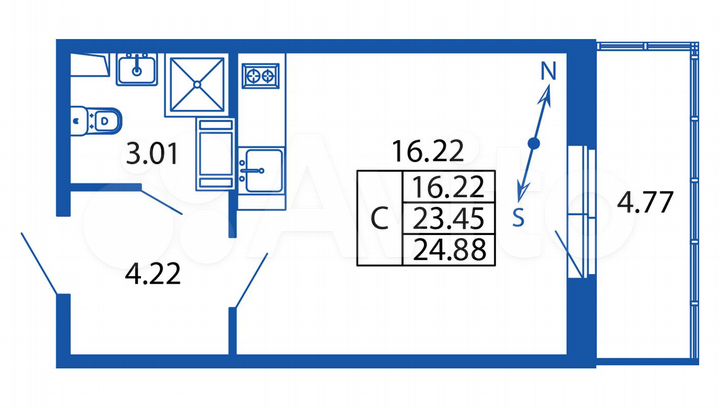 Квартира-студия, 24,9 м², 10/12 эт.