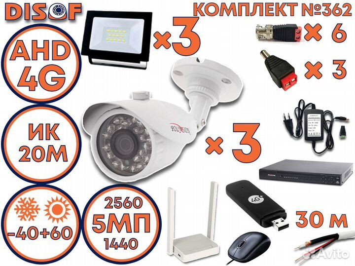 Видеонаблюдение комплект AHD с 4G №362