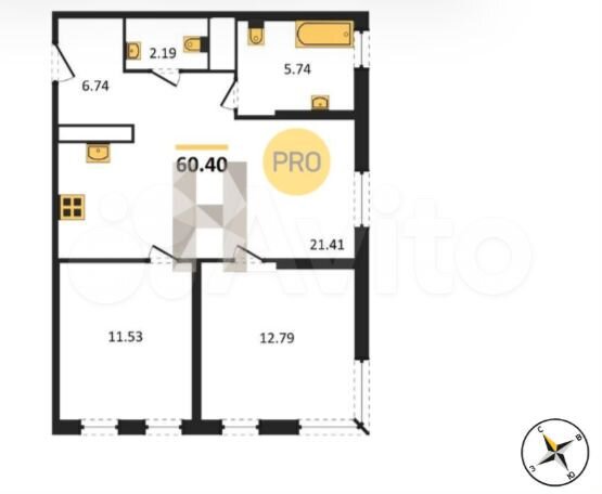 2-к. квартира, 60,4 м², 17/32 эт.