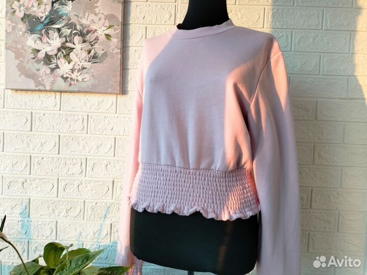 Укороченный розовый свитшот 46 48