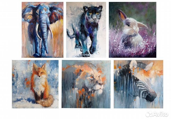 Много картин с животными и птицами