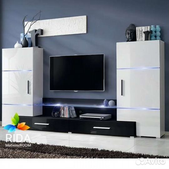 Гостиная черный/белый глянец. Тумба тв
