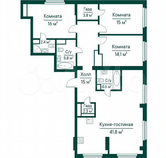 3-к. квартира, 118,3 м², 24/29 эт.