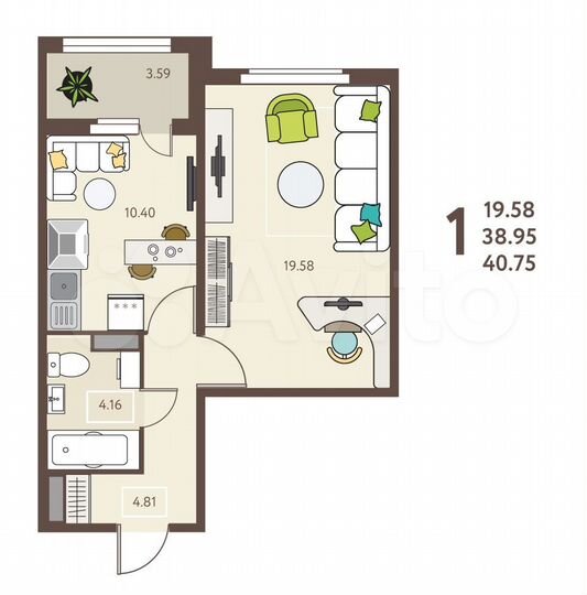 1-к. квартира, 40,8 м², 11/18 эт.