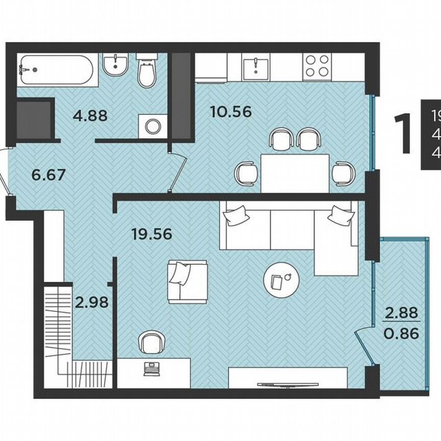 1-к. квартира, 45,6 м², 2/3 эт.