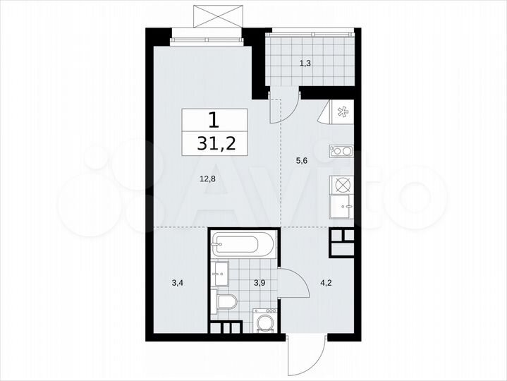 Квартира-студия, 31,2 м², 4/12 эт.