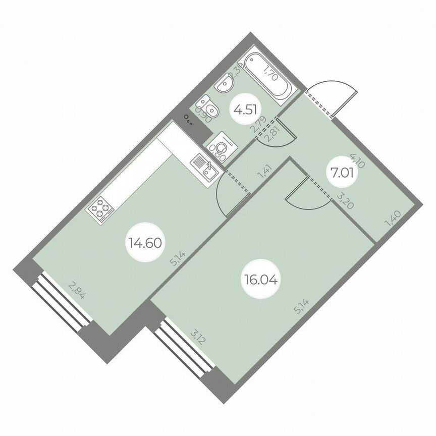 1-к. квартира, 42 м², 2/20 эт.