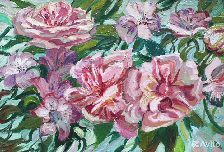 Картина маслом цветы пионы цветут