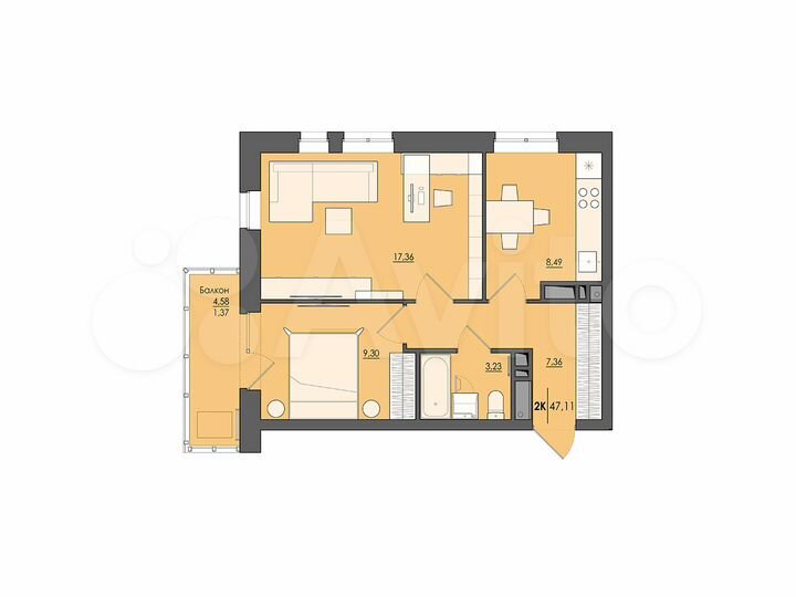 2-к. квартира, 47,1 м², 13/20 эт.