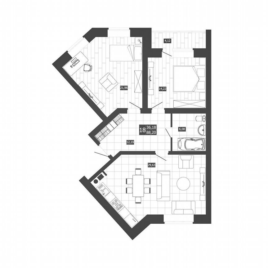 2-к. квартира, 86,1 м², 3/3 эт.