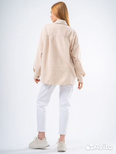 Женская бежевая Рубашка вельветовая оверсайз