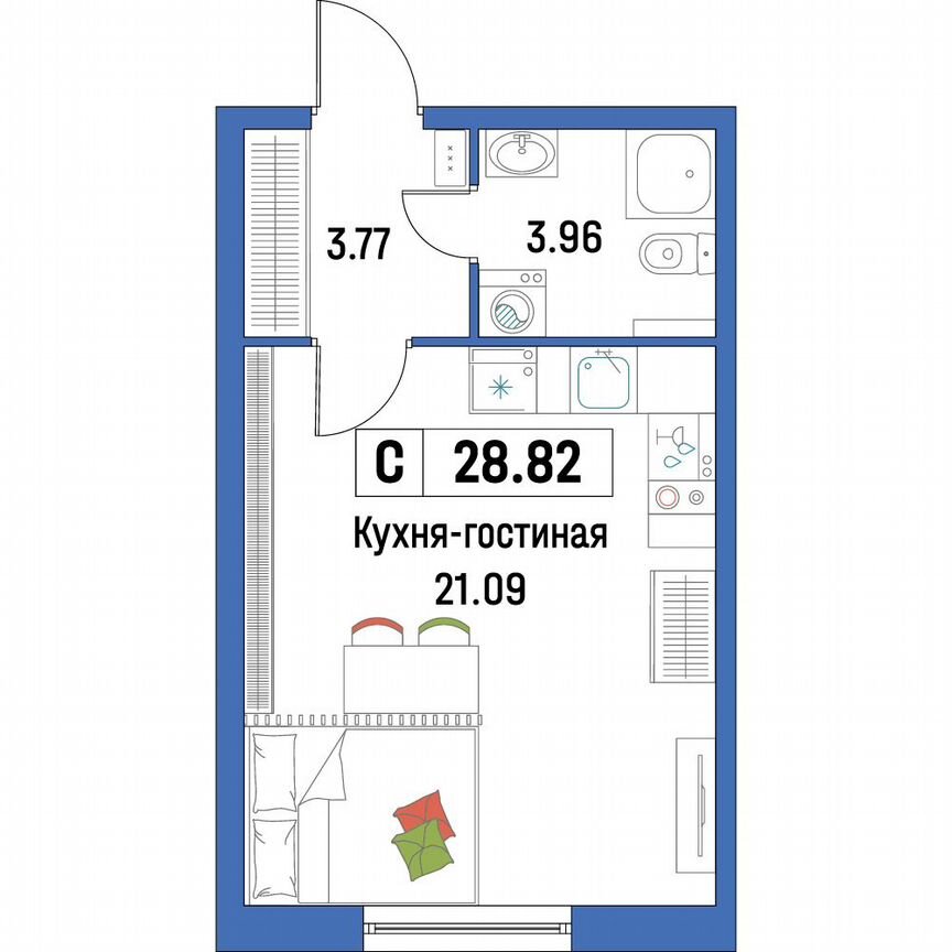 Квартира-студия, 28,8 м², 2/16 эт.
