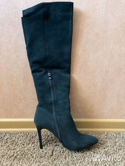 Сапоги демисезонные замшевые темно-зеленые 38 р-р