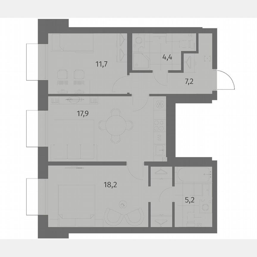 2-к. квартира, 64,6 м², 2/6 эт.