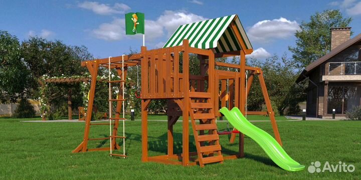Детский спортивный комплекс с крышей для дачи