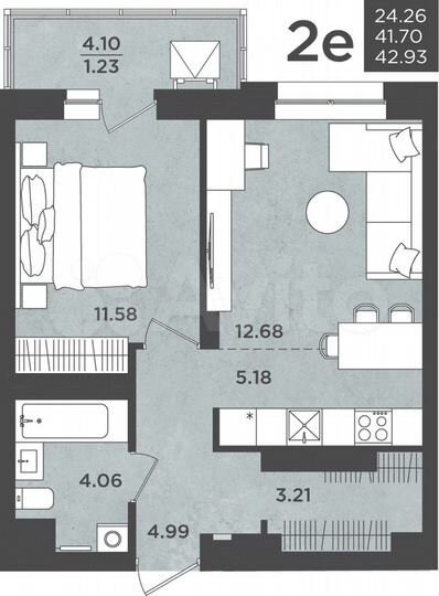 2-к. квартира, 42,9 м², 19/24 эт.