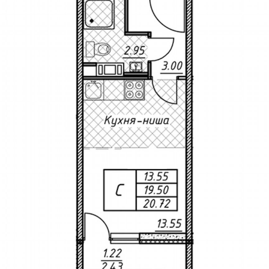 Квартира-студия, 21,9 м², 5/13 эт.