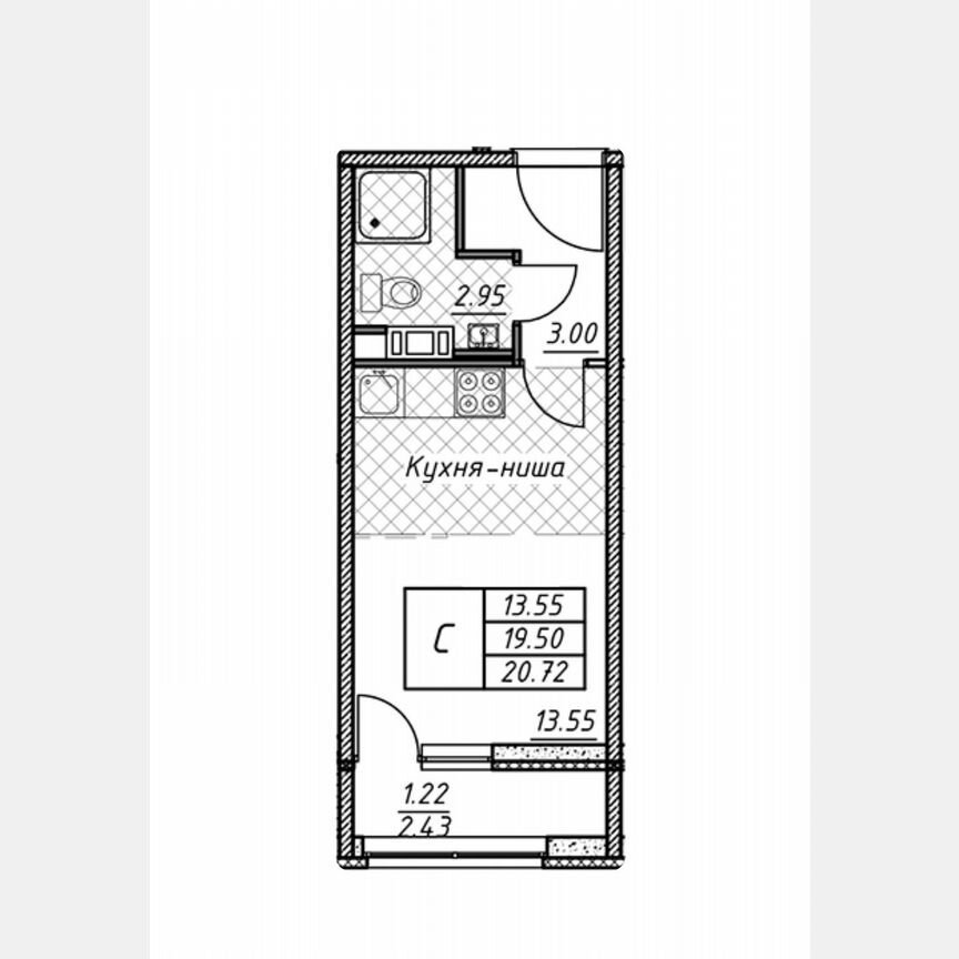 Квартира-студия, 21,9 м², 5/13 эт.