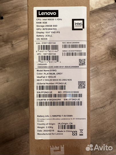 Ноутбук Lenovo ideapad 3