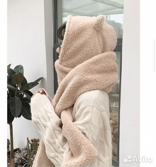 Шапка капор с ушками женская зимняя