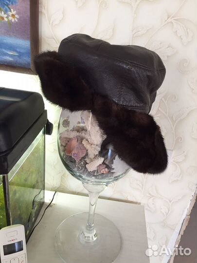 Шапка кожа и мех натуральный