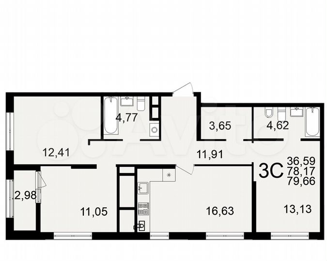 3-к. квартира, 79,7 м², 6/26 эт.