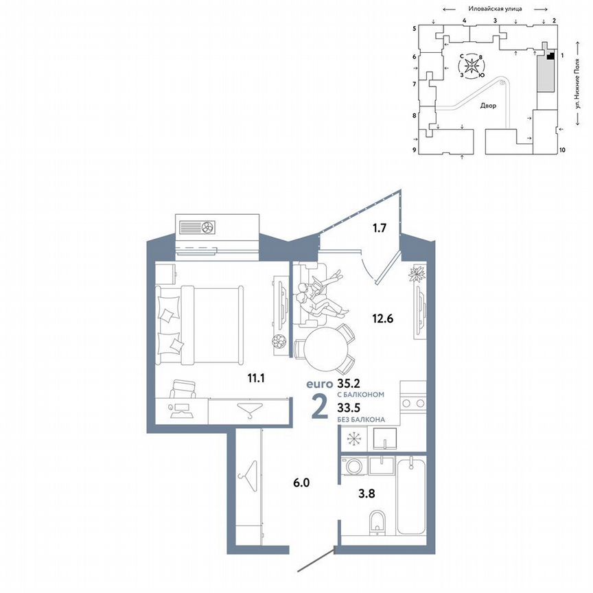 1-к. квартира, 34 м², 8/12 эт.