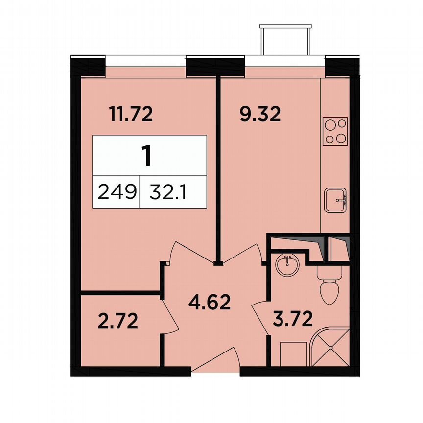 1-к. апартаменты, 32,1 м², 12/18 эт.