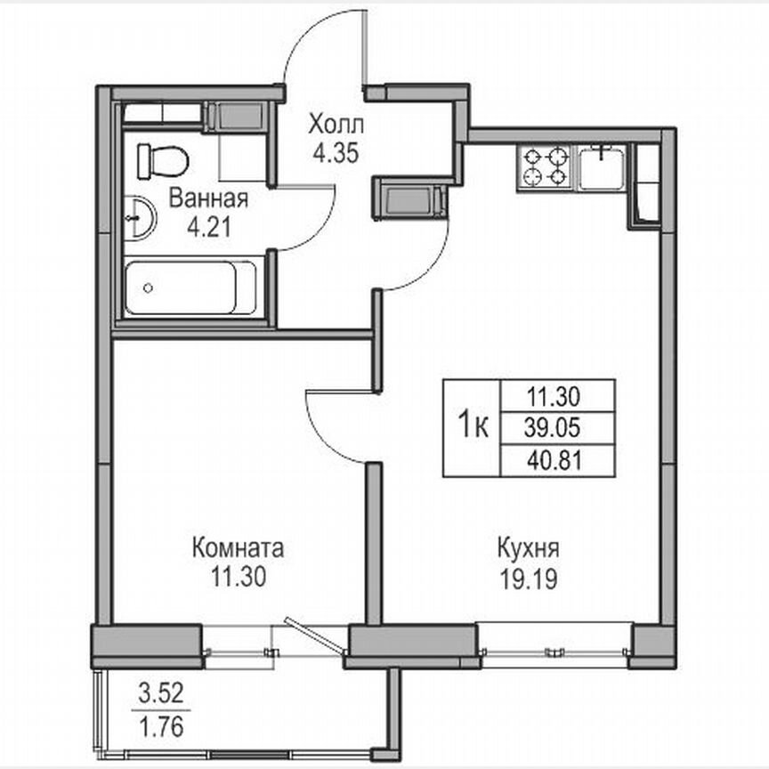 1-к. квартира, 40,8 м², 15/23 эт.