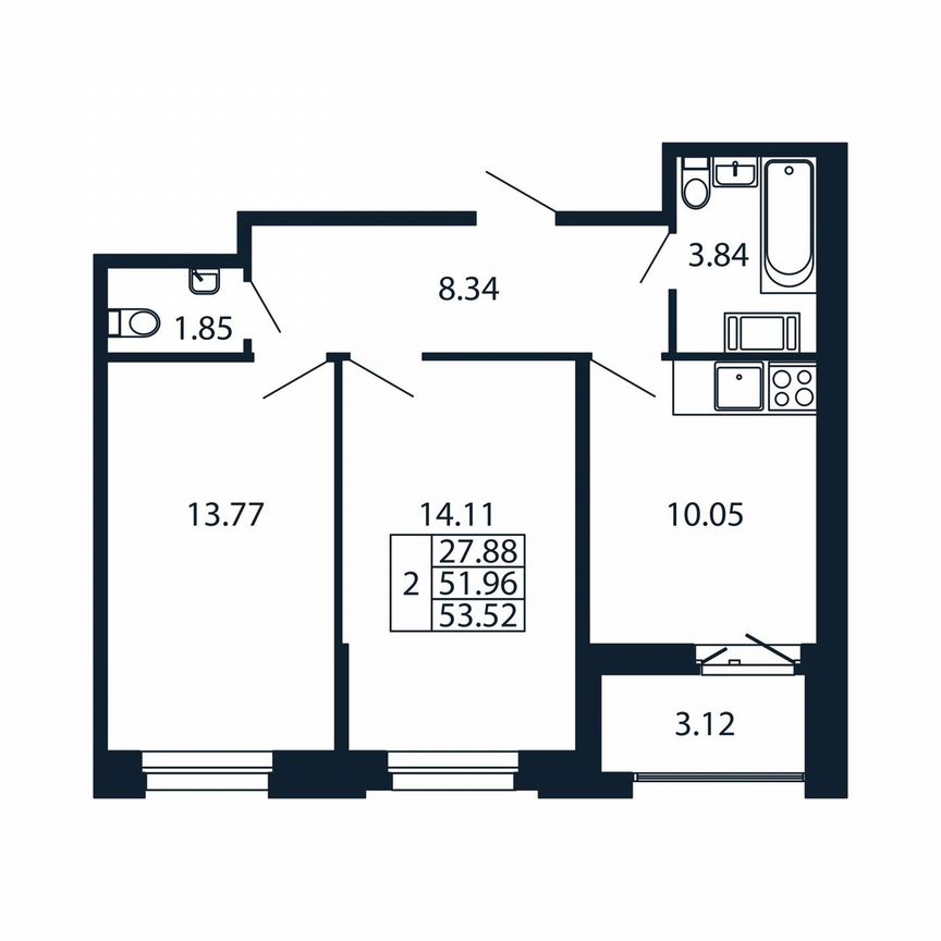 2-к. квартира, 55,1 м², 10/12 эт.